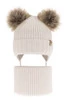 Czapka i komin dla dziewczynki zimowy komplet, biały, 100% wełniany merino, wiązany, z dwoma pomponami Silvia