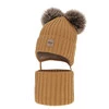 Czapka i komin dla chłopca zimowy komplet, camel, z dwoma pomponami, wiązany Orange