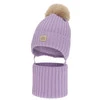 Czapka i komin dla dziewczynki, zimowy komplet, fioletowy, 100% wełniany merino, wiązany, podszyty bawełną, Malesia
