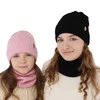 Czapka i komin dla dziewczynki zimowy komplet, czarny, 100% wełniany merino Jenny