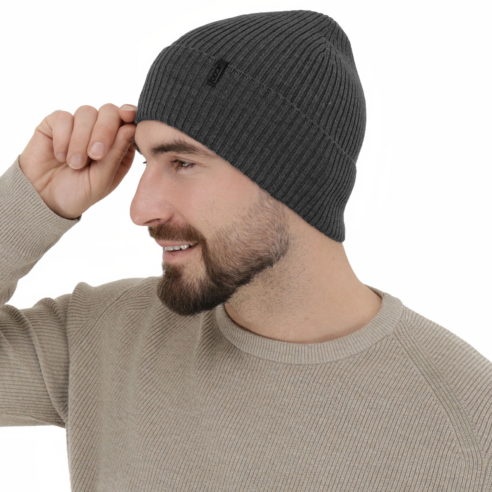 Czapka zimowa męska, szara, 100% wełniana merino, Thorin