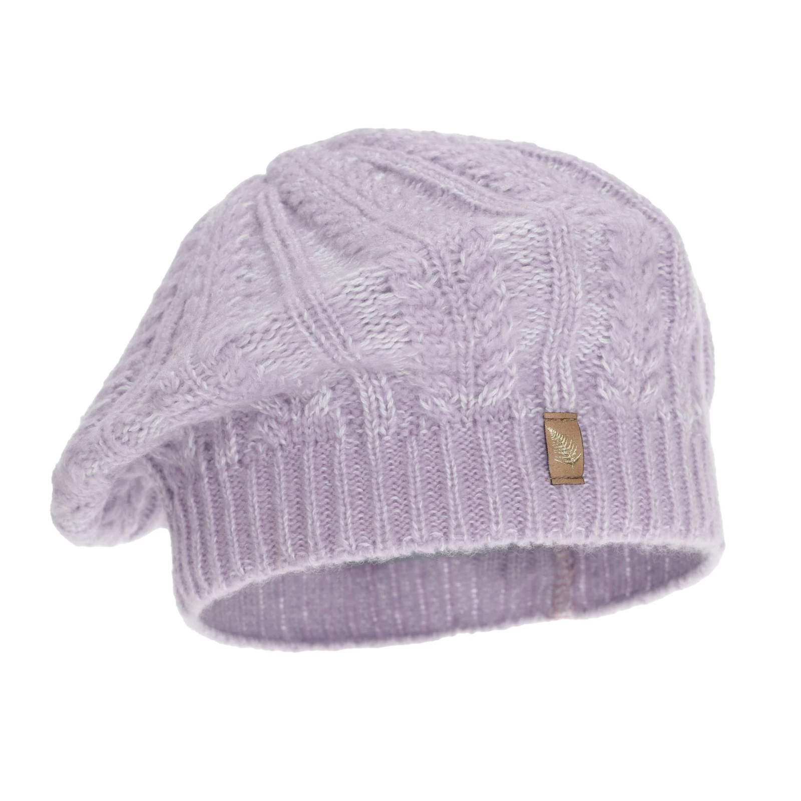 Beret damski zimowy, fioletowy, z wełną merino Senja