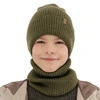 Czapka i komin dla chłopca jesienny, wiosenny komplet, brązowy, 100% wełniany merino Lemas