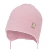 Czapka dla dziewczynki jesienna, wiosenna, różowa, bawełniana, wiązana Lunara