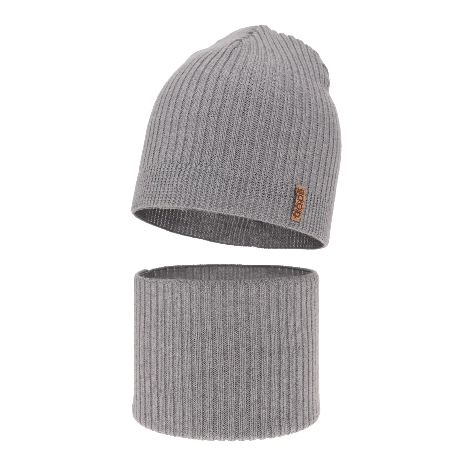 Czapka i komin dla chłopca jesienny, wiosenny komplet, jasnoszary, 100% wełniana merino Chester