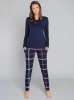 Izera piżama damska długi rękaw. długie spodnie granatowy/druk