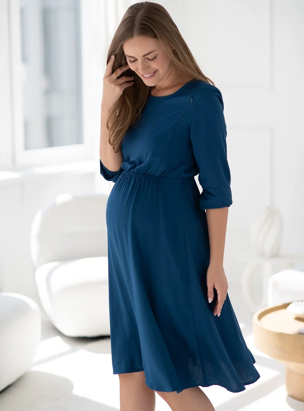 Sukienka ciążowa i do karmienia Lovely Dress Midi rękaw 3/4 poseidon