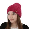 Czapka zimowa damska, amarantowa, z wełną merino Shila