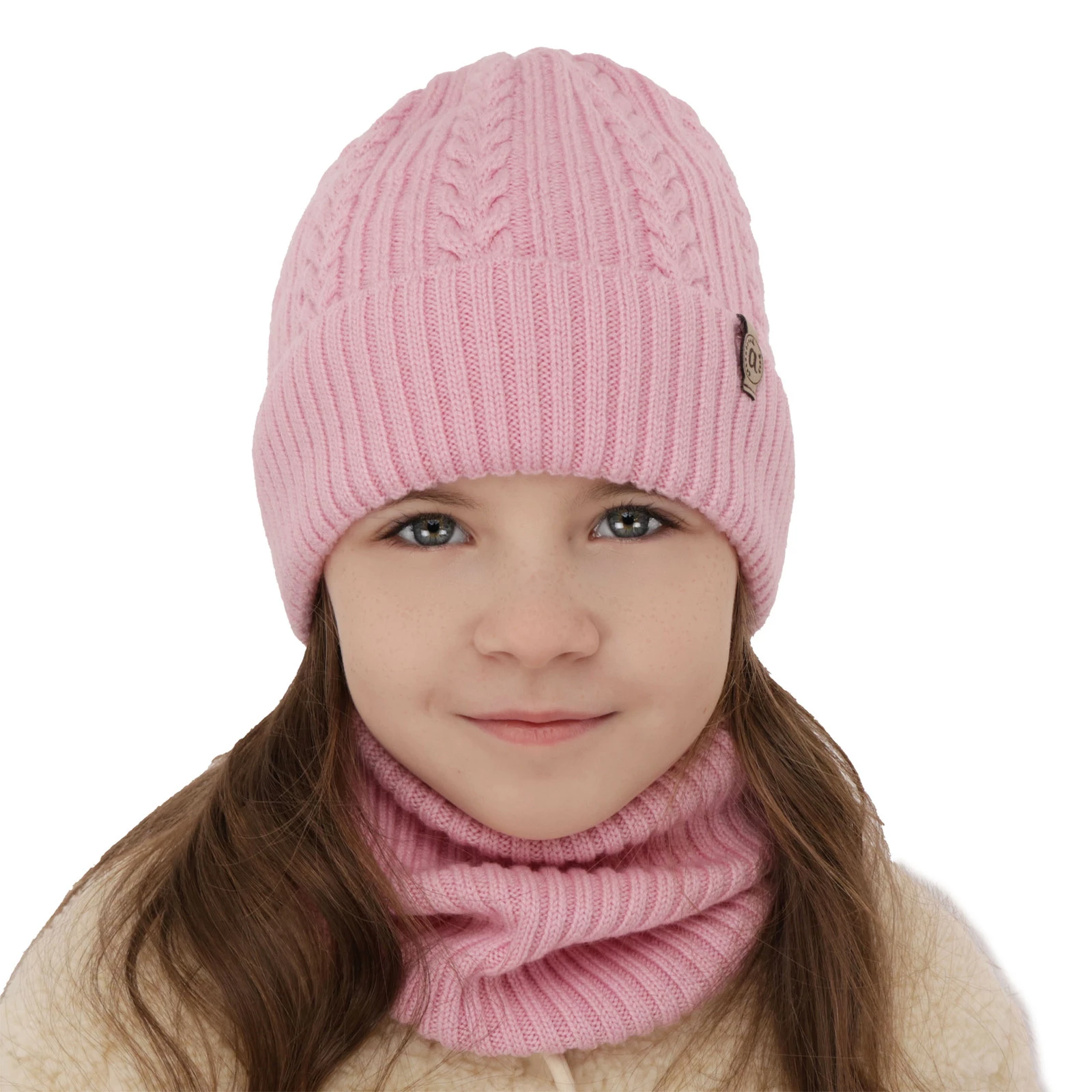 Czapka i komin dla dziewczynki zimowy komplet, kremowy, 100% wełniany merino Jenny
