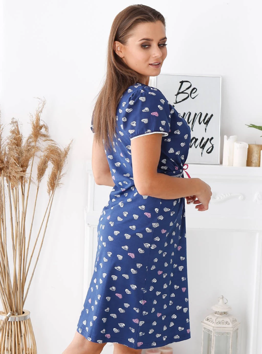 Koszula ciążowa na zakładkę - Granatowe Serca