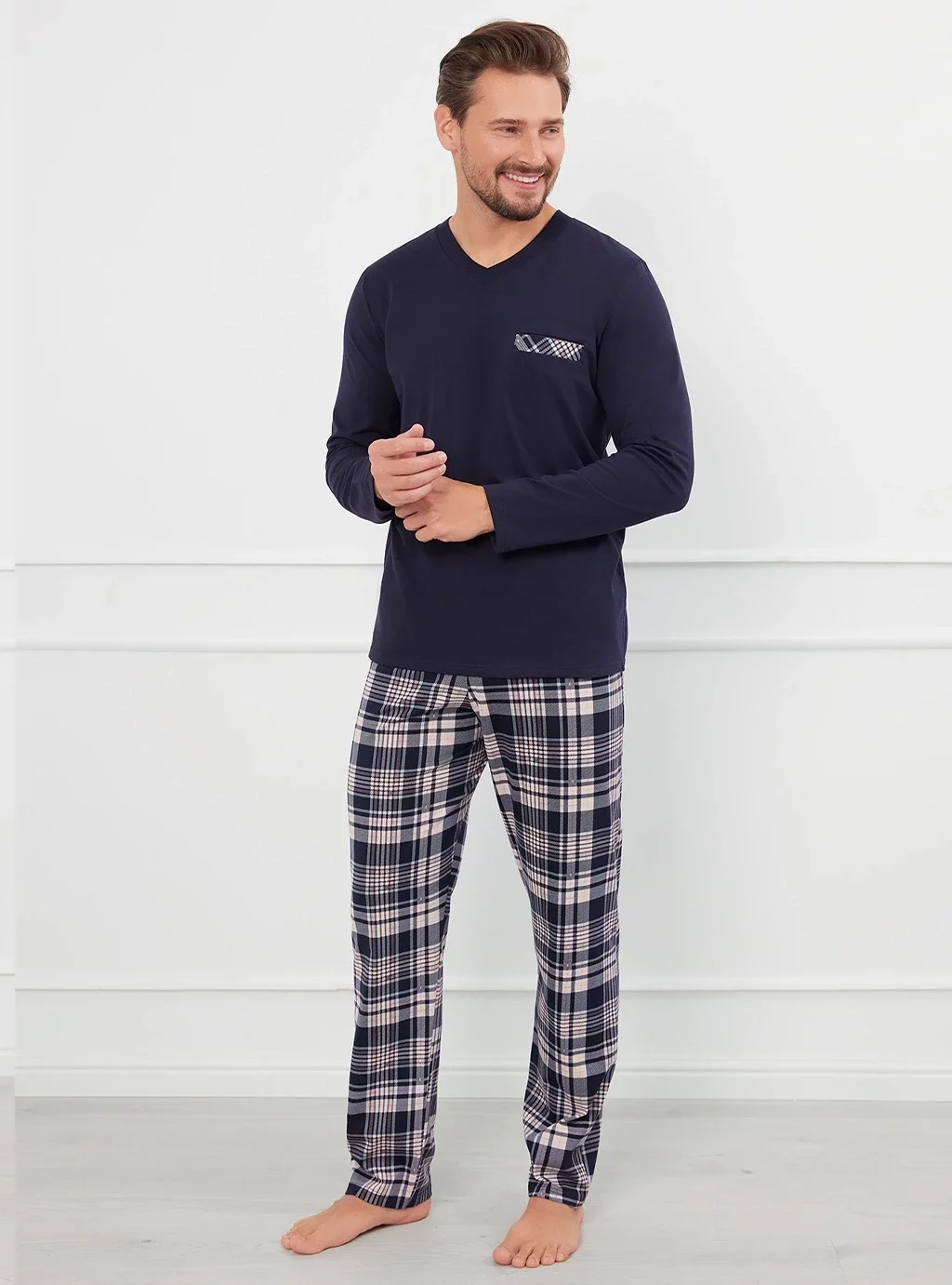 Edwin piżama męska długi rękaw - granatowy