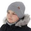 Czapka i komin dla chłopca, zimowy komplet, 100% wełniany merino, z podszyciem z wełny merino, niebieski Domin