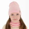 Czapka i komin dla dziewczynki jesienny, wiosenny komplet, jasnoróżowy, 100% wełniana merino Chelsie