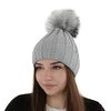 Czapka zimowa damska, szara, z pomponem, Mada