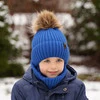 Czapka i komin dla chłopca zimowy komplet, granatowy, z pomponem Puzel