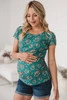 Bluzka ciążowa i do karmienia Milk Shirt krótki rękaw zielona w kwiatki