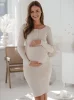 Sukienka ciążowa do karmienia z dzianiny w prążek Tummy latte melange
