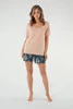 Julietta piżama damska krótki rękaw. krótkie spodnie łososiowy/druk