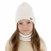 Czapka i komin dla dziewczynki jesienny, wiosenny komplet, biały, 100% wełniany merino Itra
