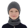 Czapka i komin dla chłopca jesienny, wiosenny komplet, ciemnoszary, 100% wełniany merino Bruce