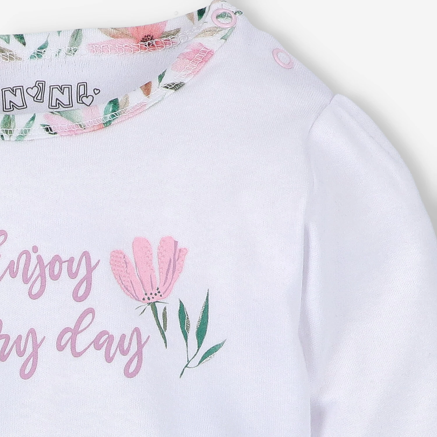 Body niemowlęce Pink flowers enjoy every day z bawełny organicznej dla dziewczynki