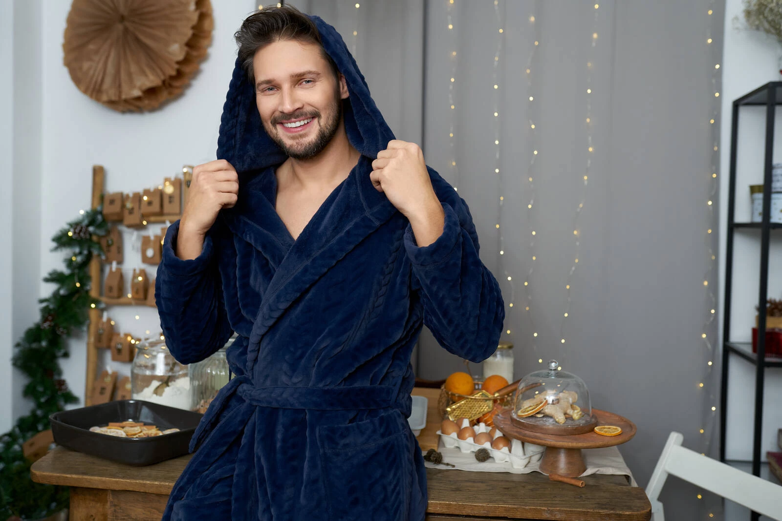 Zygmunt szlafrok męski długi rękaw granatowy