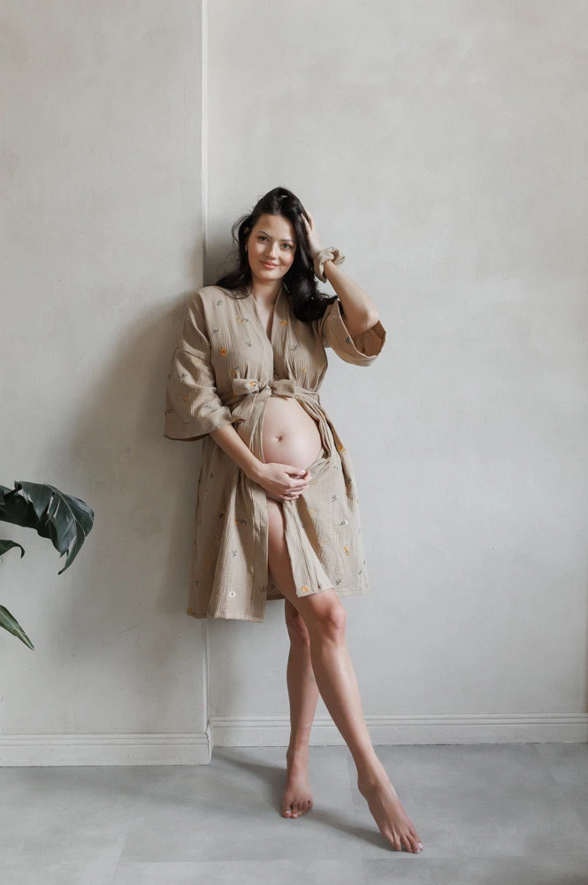 Szlafrok kimono ciążowe z muślinu HERBAL LATTE