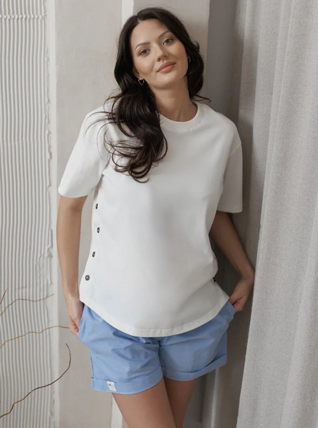 T-Shirt ciążowy i do karmienia CREAM LATTE biały