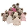 Czapka i komin dla dziewczynki zimowy komplet, fioletowy, wiązany, 100% wełniany merino, z dwoma pomponami Silvia