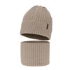Czapka i komin dla chłopca zimowy komplet, beżowy, 100% wełniany merino Wilson