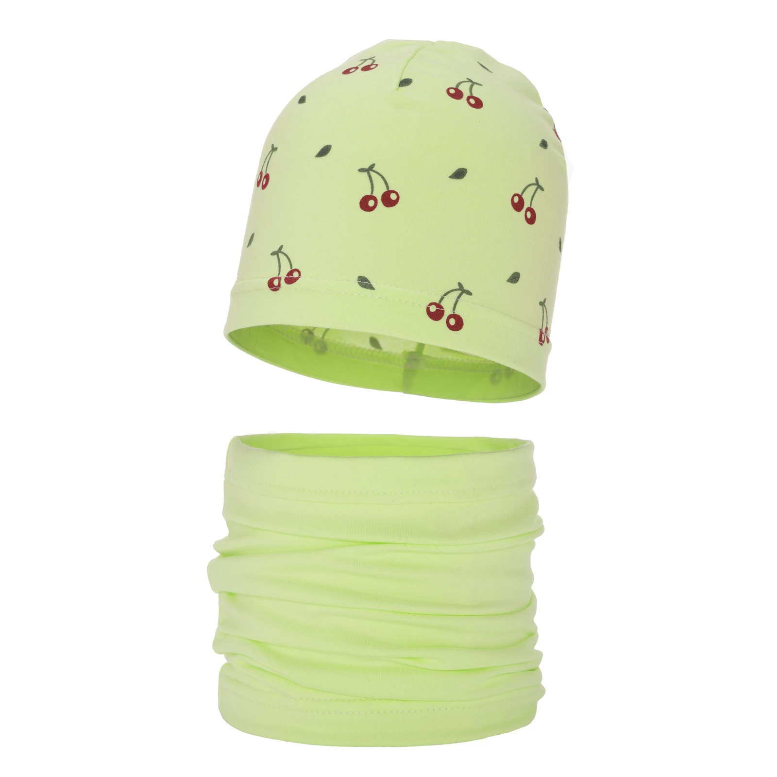 Czapka i komin dla dziewczynki jesienny, wiosenny komplet, limonkowy, bawełniany Cerise