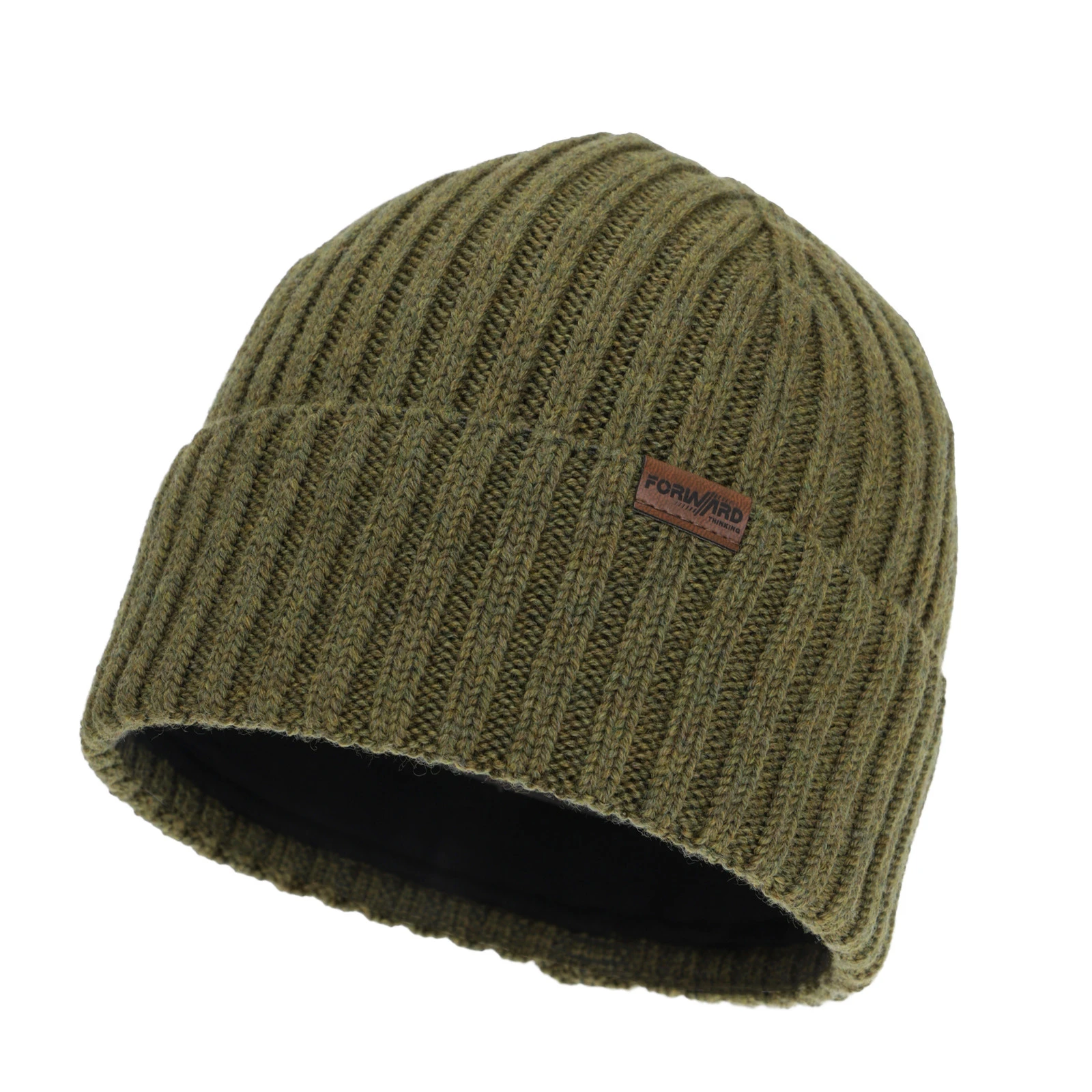 Czapka zimowa męska, khaki, 100% wełniana merino Brevin