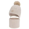 Czapka i komin dla dziewczynki, zimowy komplet, beżowy, 100% wełniany merino, z pomponem Vratna