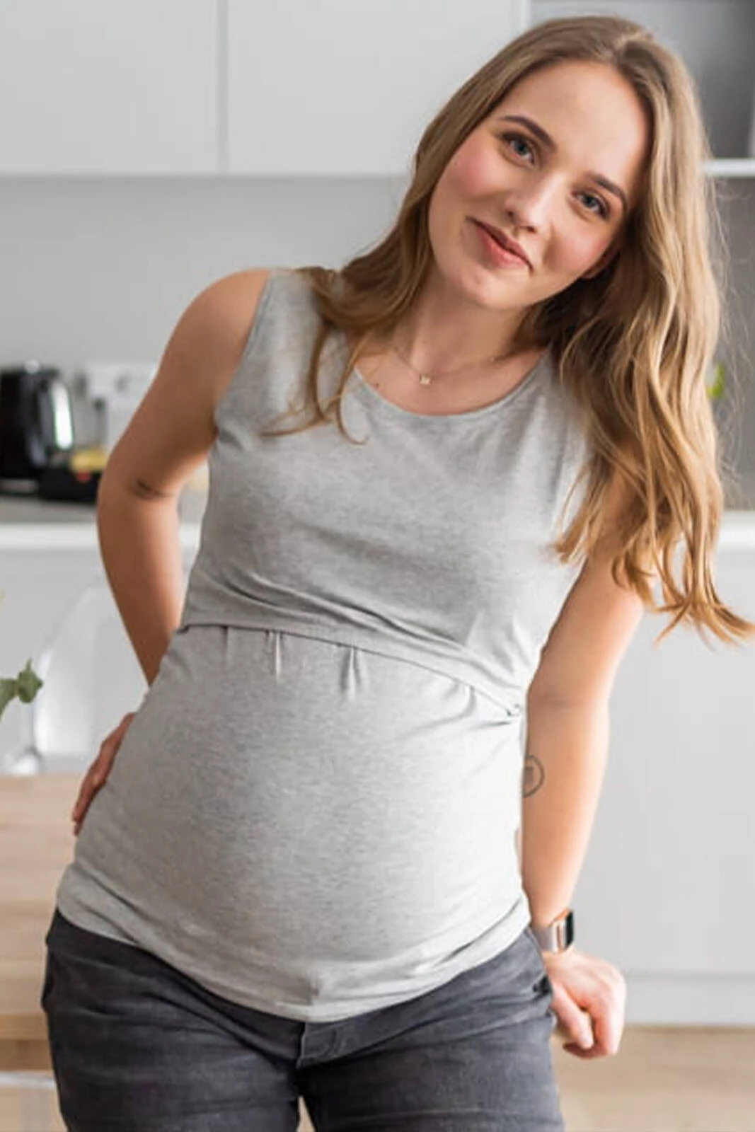 Koszulka Milk Top ciążowa i do karmienia szara