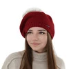 Beret damski zimowy, bordowy, z wełną merino Bonnie