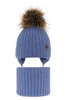 Czapka i komin dla chłopca zimowy komplet, niebieski, 100% wełniany merino, wiązany Juno