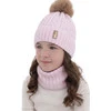 Czapka i komin dla dziewczynki, zimowy komplet, z pomponem, liliowy, Estate