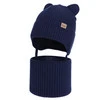 Czapka i komin dla chłopca zimowy komplet, granatowy, 100% wełniany merino,  podszyty bawełną, Flurix