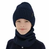 Czapka i komin dla chłopca, zimowy komplet, 100% wełniany merino, z podszyciem z wełny merino, granatowy Harbin