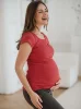 Bluzka ciążowa do karmienia prążkowana krótki rękaw Tummy żurawinowa