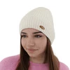 Czapka zimowa damska, kremowa, z wełną merino Shila