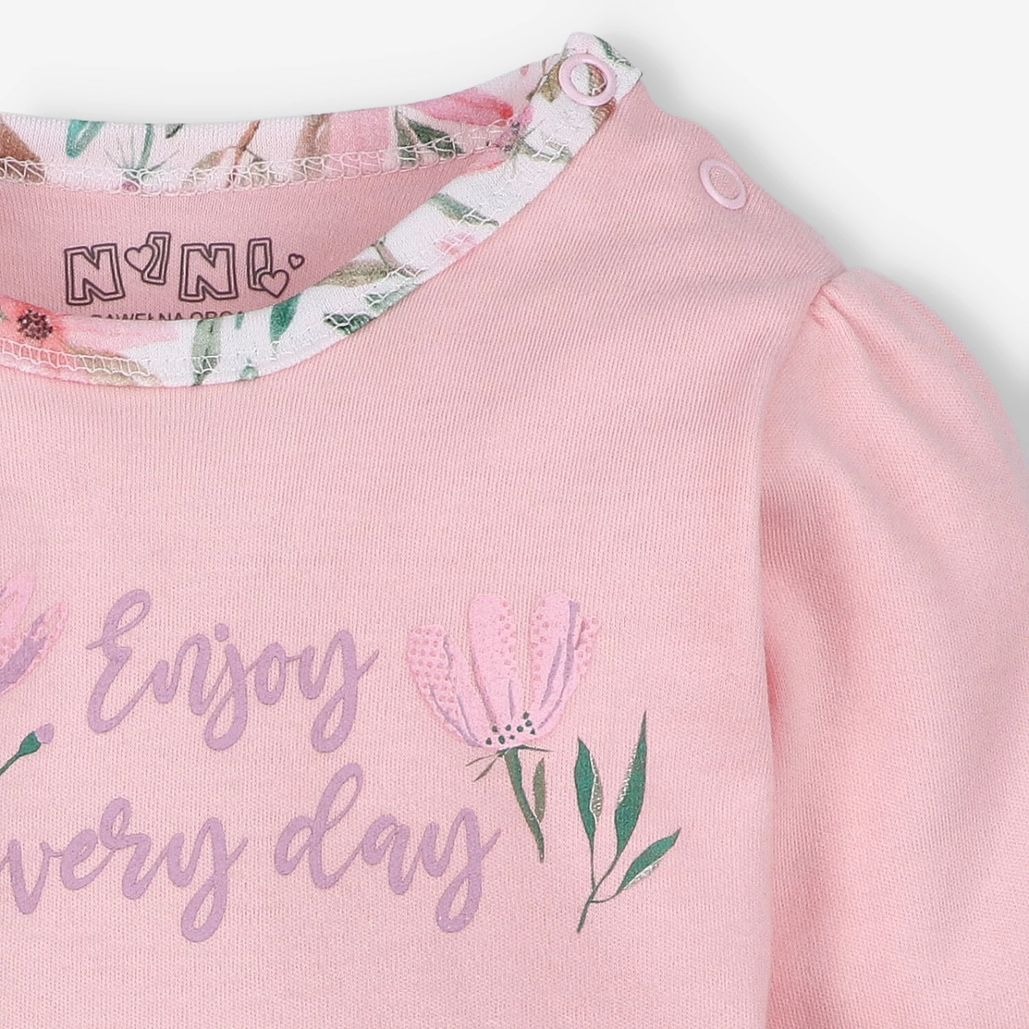 Body niemowlęce Pink flowers enjoy every day z bawełny organicznej  - różowe