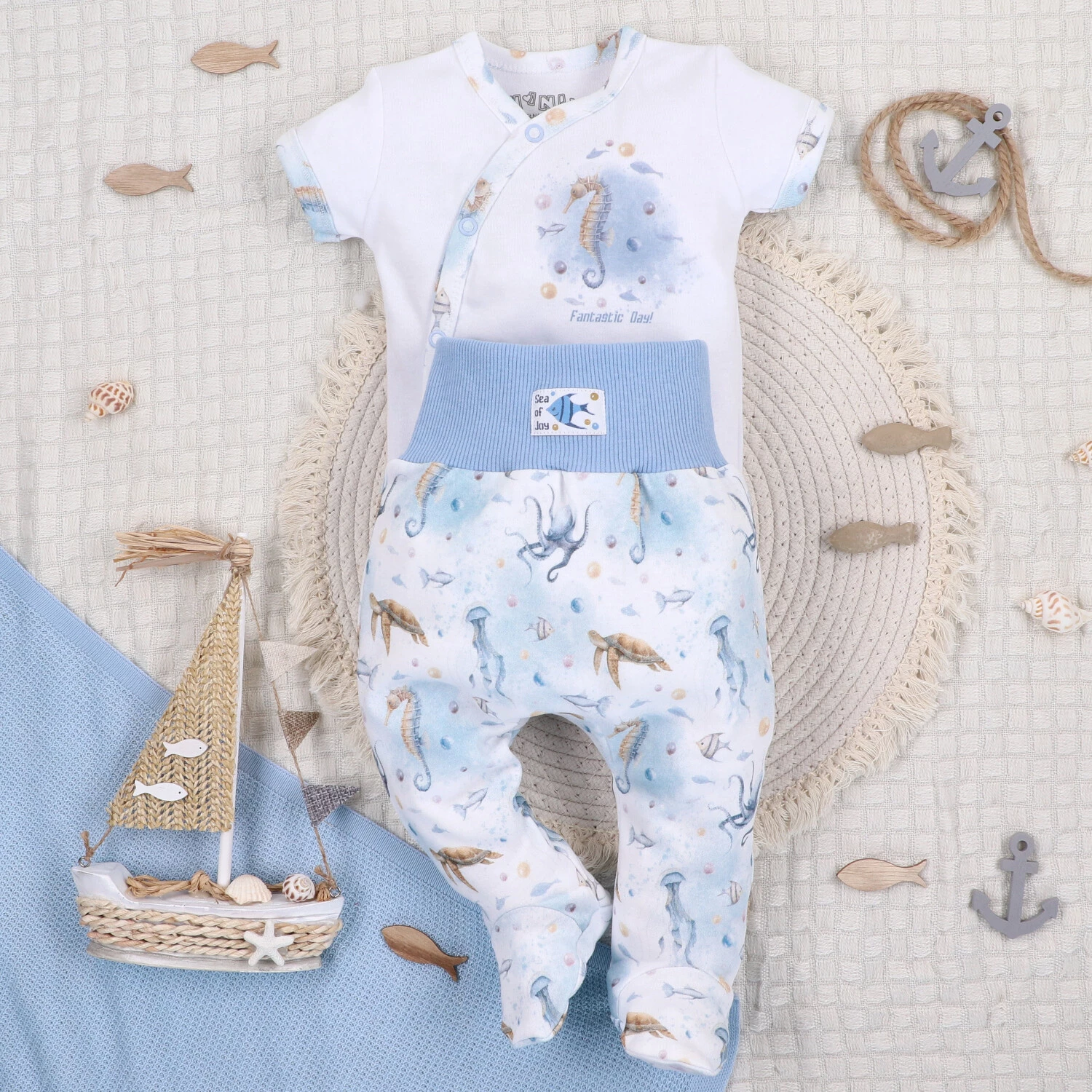 Półśpiochy Niemowlęce Sea Of Joy Z Bawełny Organicznej Niebieski