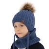 Czapka i komin dla chłopca zimowy komplet, khaki, z pomponem Indigo