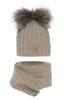 Czapka i szalik dla dziewczynki zimowy komplet, beżowy, z dwoma pomponami Zenda