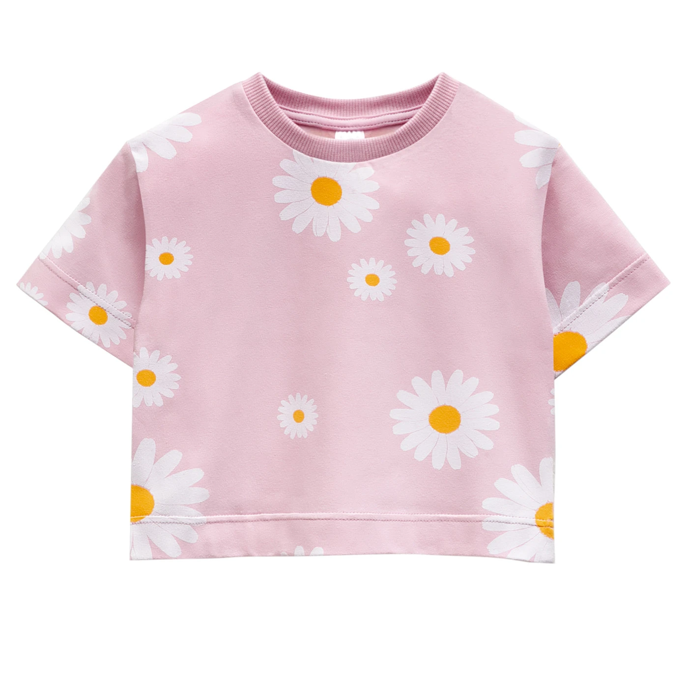 T-shirt pudełkowy Krótki rękaw DAISY różowy,stokrotki