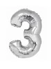 Srebrny Balon Smart cyfra "3" -76cm
