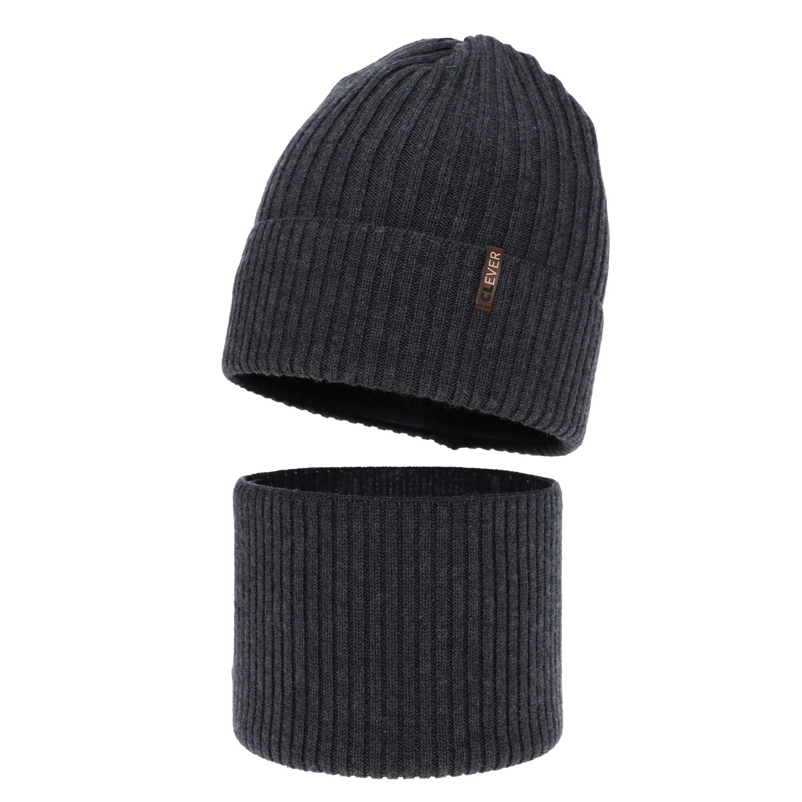 Czapka i komin dla chłopca, zimowy komplet, ciemnoszary, 100% wełniany merino, Gizmo