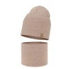 Czapka i komin dla dziewczynki jesienny, wiosenny komplet, beżowy, 100% wełniana merino Ricona