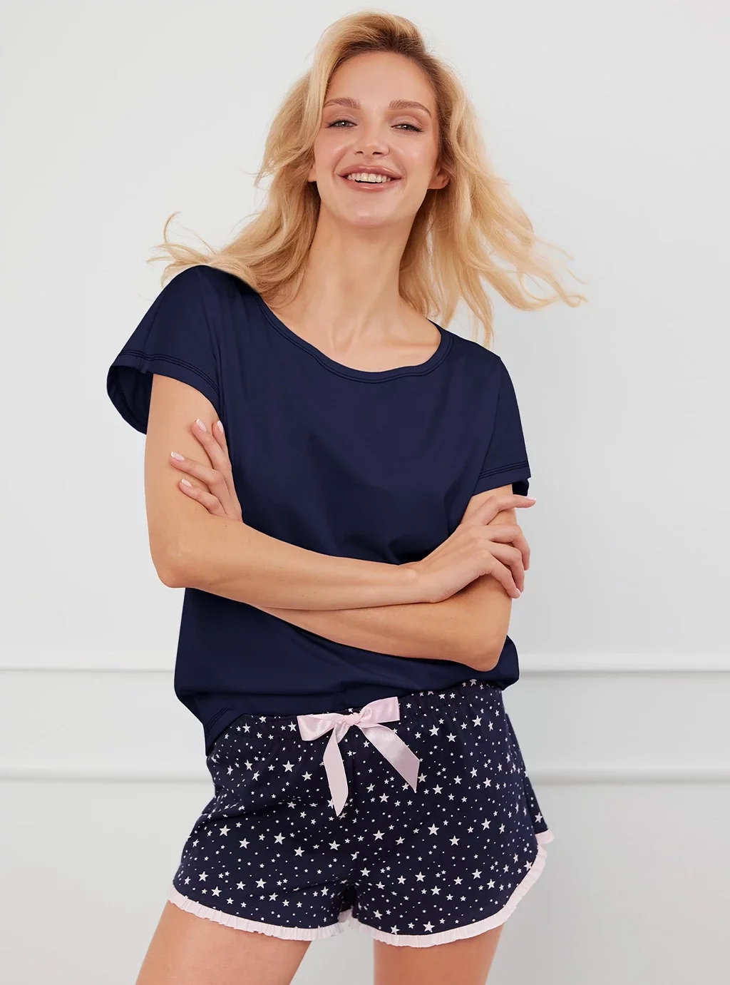 Libra piżama damska krótki rękaw - granatowa